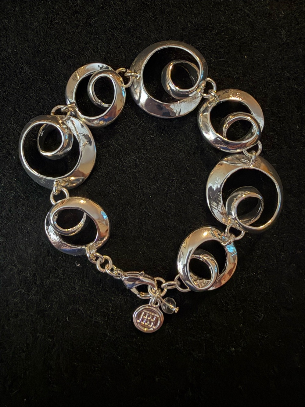 Vintage Dana Bachman Silver Tone Double-Ring Link Bracelet for Women